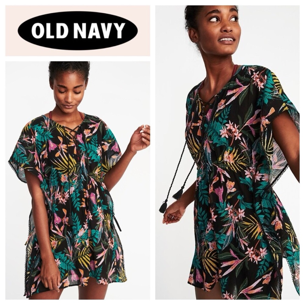 Old Navy Women's Tropical Black Mini Dress